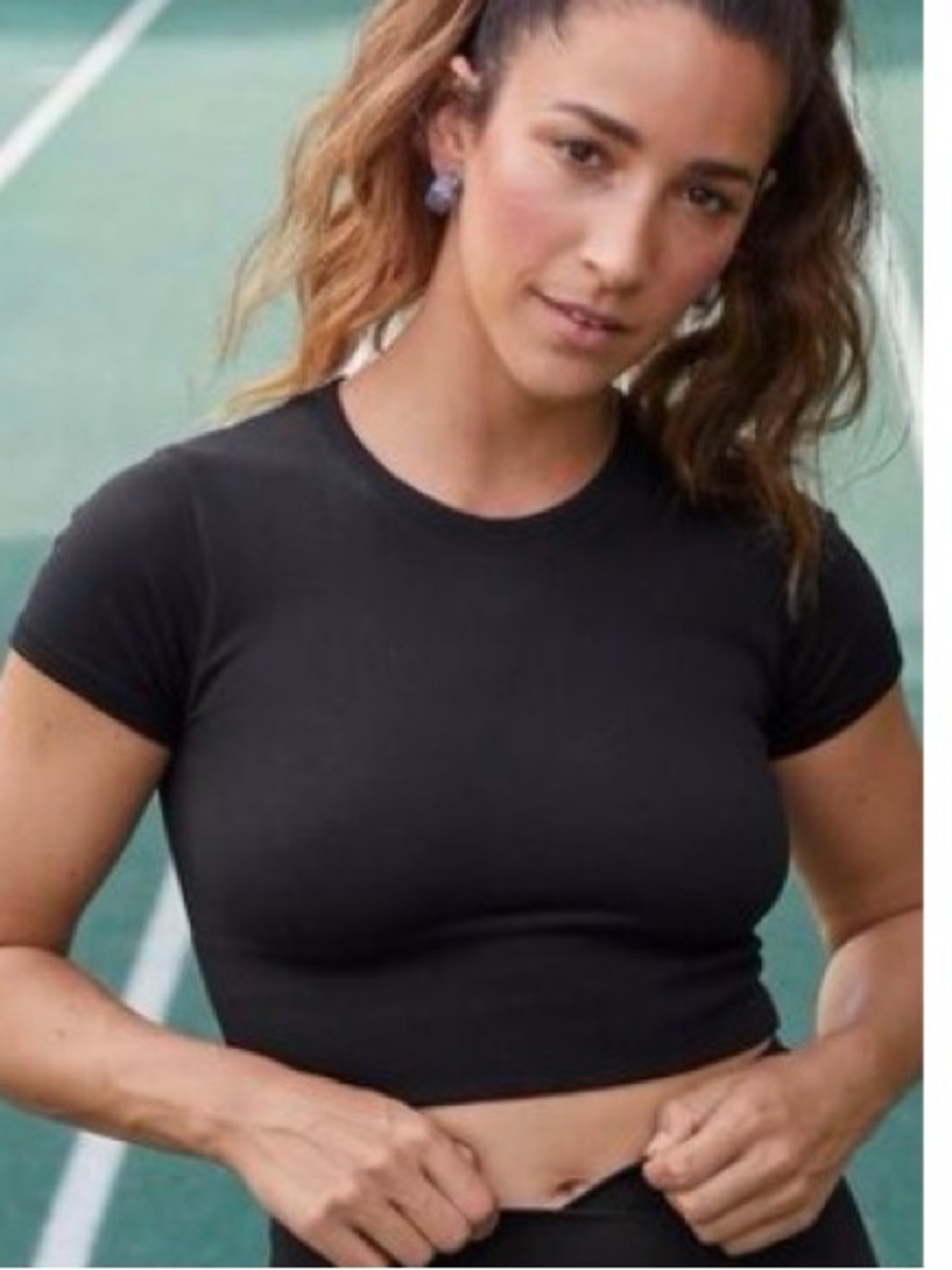 OFFLINE by Aerie Sidewalk Seamless Black Cropped Tee